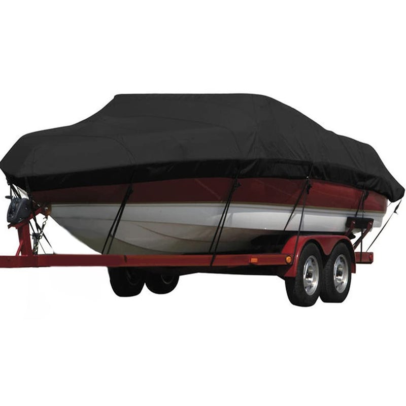 Seamander Waterproof Boat Cover, Solution-Dyed Yarn Marine Grade Cover Fits 14' to 16' ft Bass, V-Hull, Tri-Hull, Fish & Ski, Runabout Bowrider Boats - Heavy Duty Canvas Black 90"" Width - Image 1